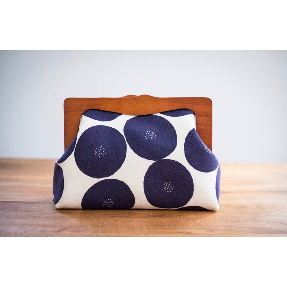 Handmade Large Wooden Frame Clutch Bag Japanese Fabric Vegan Leather Strap